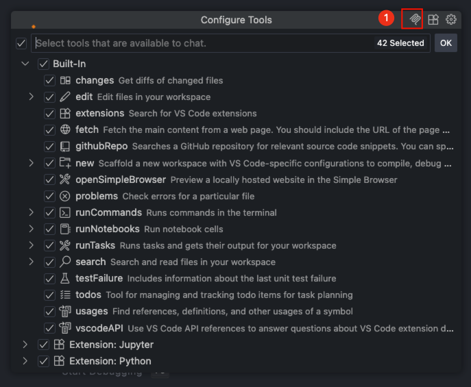 MCP Configuration button